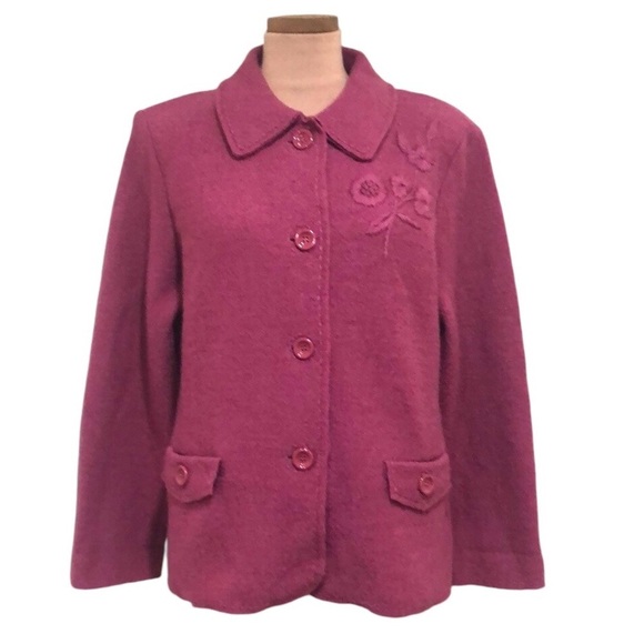 Un Jour Ailleurs Jacket Size XL International 4 Magenta Pink Boiled Wool - Picture 1 of 14